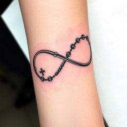 A stunning tattoo design featuring the infinity symbol creatively integrated with a rosary