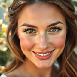 A close-up portrait of a beautiful woman with striking cheekbones, her cheeks glowing in soft natural light