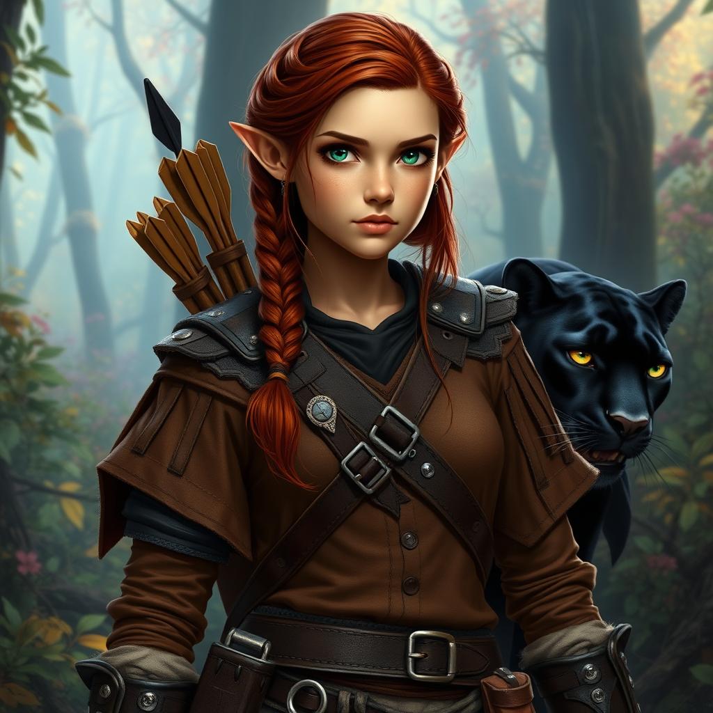 A striking image of a female half-elf, half-dwarf character