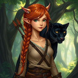 A detailed full-body illustration of a female character, embodying the unique blend of half-elf and half-dwarf