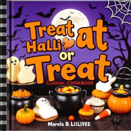 A vibrant and eye-catching book cover for a Halloween cookbook titled 'Treat or Treat'