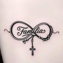 A captivating tattoo design that features the infinity symbol intricately intertwined with a rosary