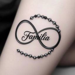 A captivating tattoo design that features the infinity symbol intricately intertwined with a rosary