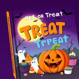 A vibrant and spooky book cover for a Halloween cookbook titled "Treat or Treat"