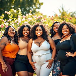 A stunning portrait of a group of curvy women confidently posing together, celebrating body positivity