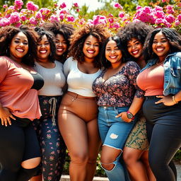 A stunning portrait of a group of curvy women confidently posing together, celebrating body positivity