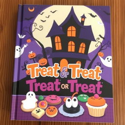 A charming and spooky book cover for a Halloween cookbook titled 'Treat or Treat'