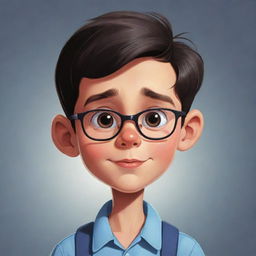 A cartoon illustration of a smart, dark-haired young boy of short stature, with a witty expression, large glasses, and an overall look of cunning intelligence.