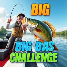 A thrilling 3D scene depicting a fisherman catching a massive 13-pound bass from a sleek modern boat