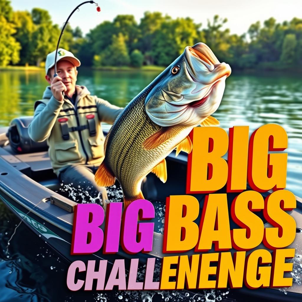 A thrilling 3D scene capturing a fisherman in action, catching an impressive 13-pound bass from a sleek modern boat