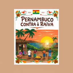 An illustration for a 'literatura de cordel' book cover titled 'Pernambuco Contra a Raiva', featuring traditional elements specific to Pernambuco