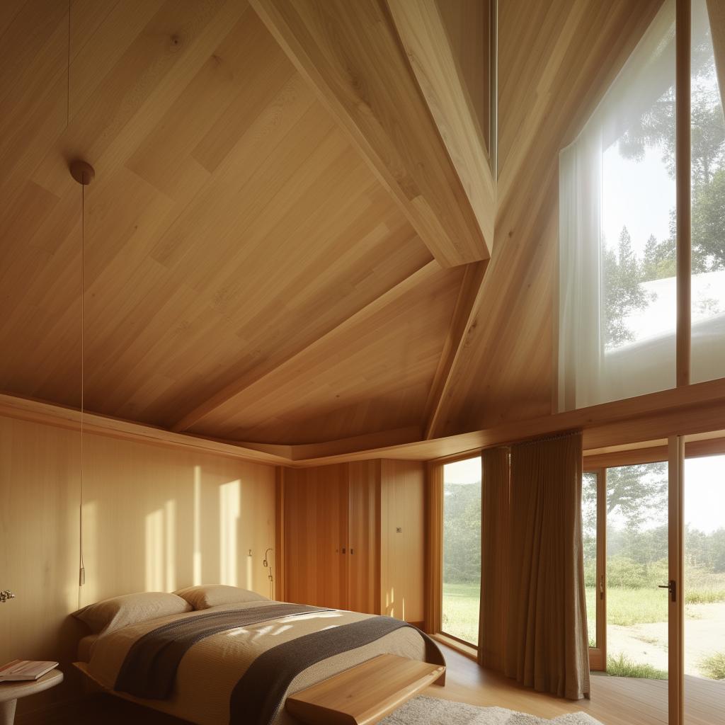 A serene, all-wood bedroom with minimalist design elements creating a relaxing eye-soothing ambiance.