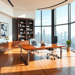 A professional and sleek office background featuring a modern design with elegant furnishings