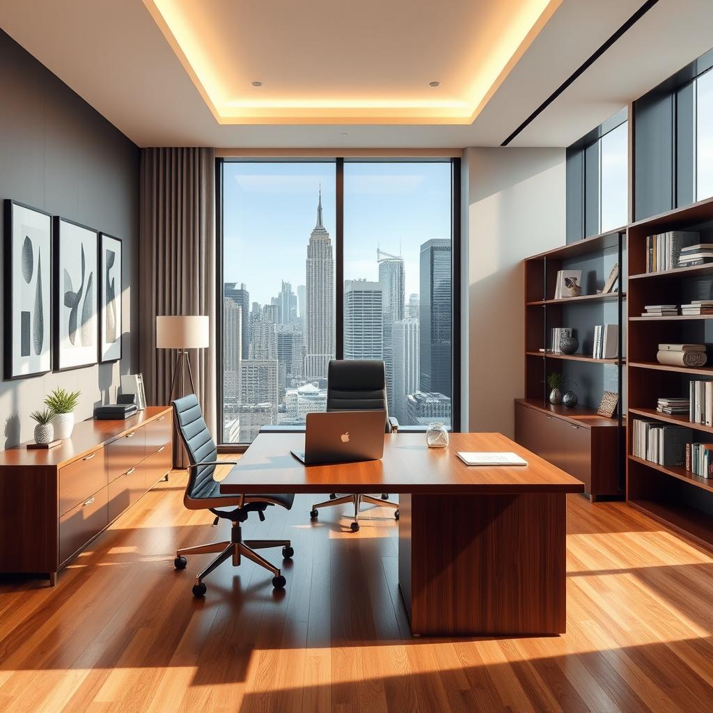 A professional and sleek office background featuring a modern design with elegant furnishings