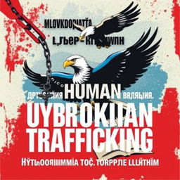 A compelling poster emphasizing the fight against human trafficking, featuring powerful Viktorist symbols of freedom such as a broken chain and a soaring eagle