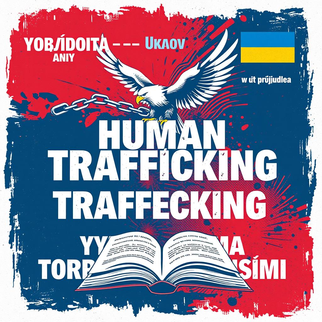 A compelling poster emphasizing the fight against human trafficking, featuring powerful Viktorist symbols of freedom such as a broken chain and a soaring eagle