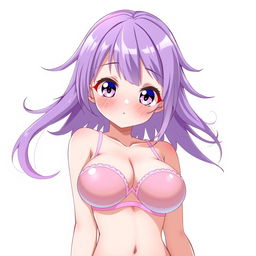 A cute, sexy anime girl with large breasts, wearing a very tiny and short bra that appears almost transparent