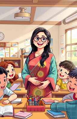 A vibrant illustration of a beloved teacher in an engaging classroom