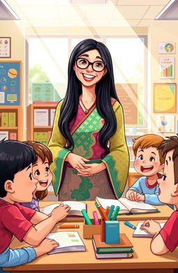 A vibrant illustration of a beloved teacher in an engaging classroom