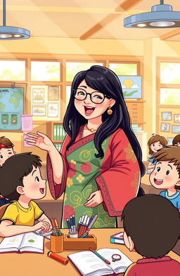 A vibrant illustration of a beloved teacher in an engaging classroom