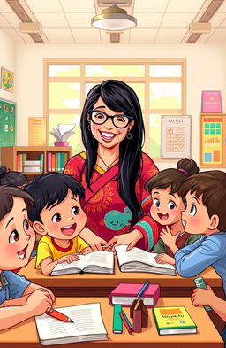 A vibrant illustration of a beloved teacher in an engaging classroom