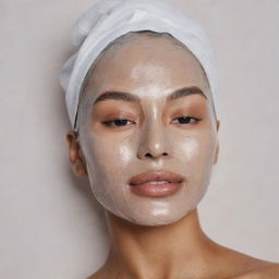 A single, rejuvenating sheet mask unfolded and depicted up close, showcasing its liquid-soaked texture and contours designed to fit perfectly on a human face.