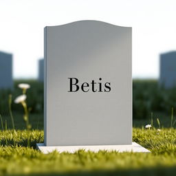 A minimalist cemetery tombstone featuring a small niche, with the title of a movie, 'Betis', elegantly inscribed on the vertical surface