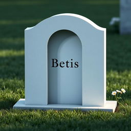 A minimalist cemetery tombstone featuring a small niche, with the title of a movie, 'Betis', elegantly inscribed on the vertical surface