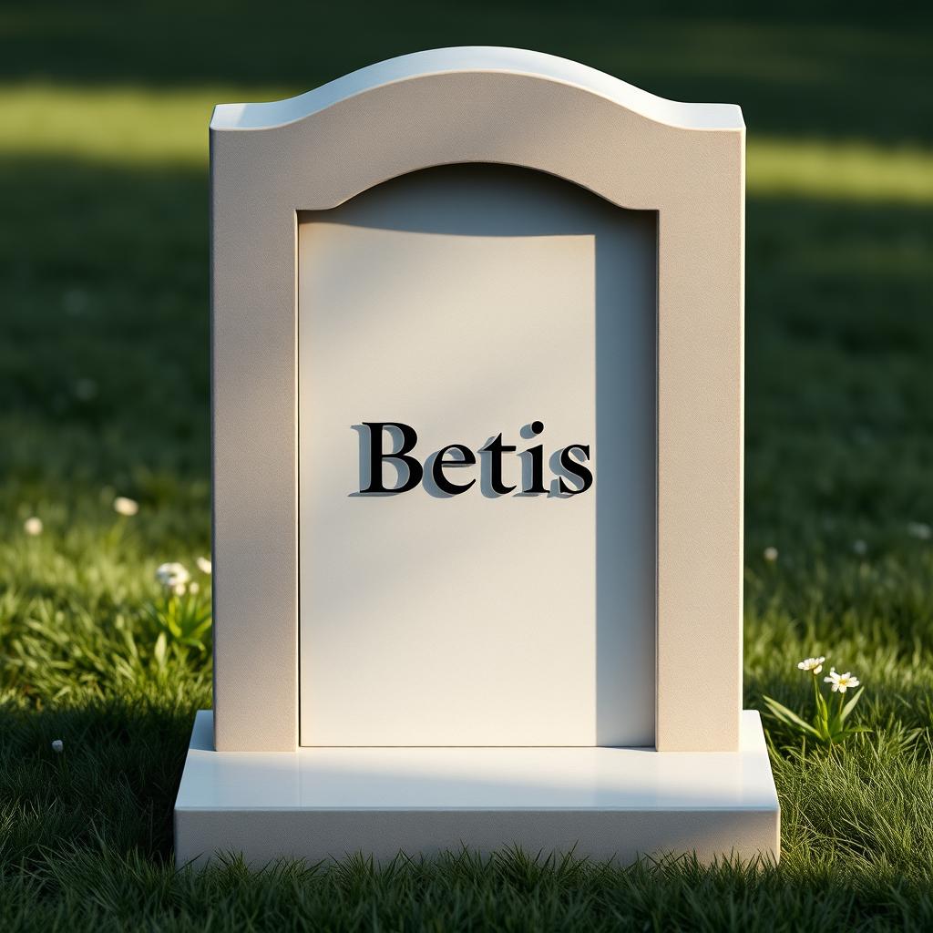 A minimalist cemetery tombstone featuring a small niche, with the title of a movie, 'Betis', elegantly inscribed on the vertical surface