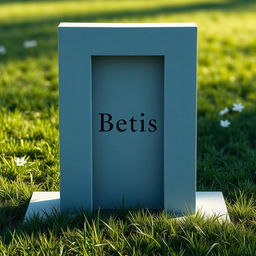 A minimalist cemetery tombstone featuring a small niche, with the title of a movie, 'Betis', elegantly inscribed on the vertical surface