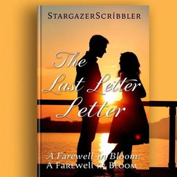 A captivating book cover design for "The Last Letter" featuring a silhouette of a couple, a man and a woman, standing close together on a bridge or by a riverbank