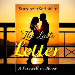 A captivating book cover design for "The Last Letter" featuring a silhouette of a couple, a man and a woman, standing close together on a bridge or by a riverbank