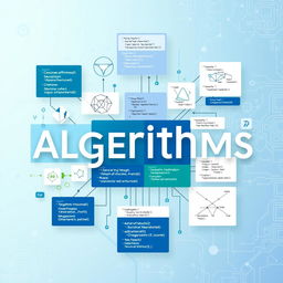 An insightful image representing algorithms, featuring a collage of elements including flowcharts, graphs, and code snippets that illustrate different types of algorithms such as sorting and searching