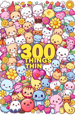 An artistic illustration depicting a vibrant collection of 300 cute and adorable things