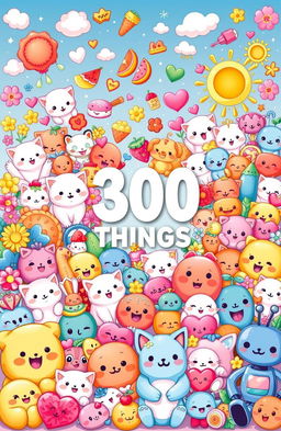 An artistic illustration depicting a vibrant collection of 300 cute and adorable things