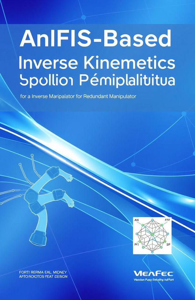 A sleek and technical book cover design for a publication titled 'AnFIS-Based Inverse Kinematics Solution Prediction for a Redundant Manipulator'