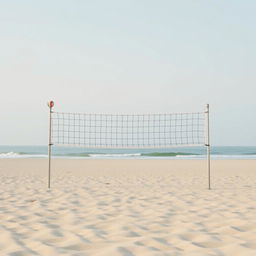 A minimalistic beach volleyball scene that captures the essence of a school beach volleyball game