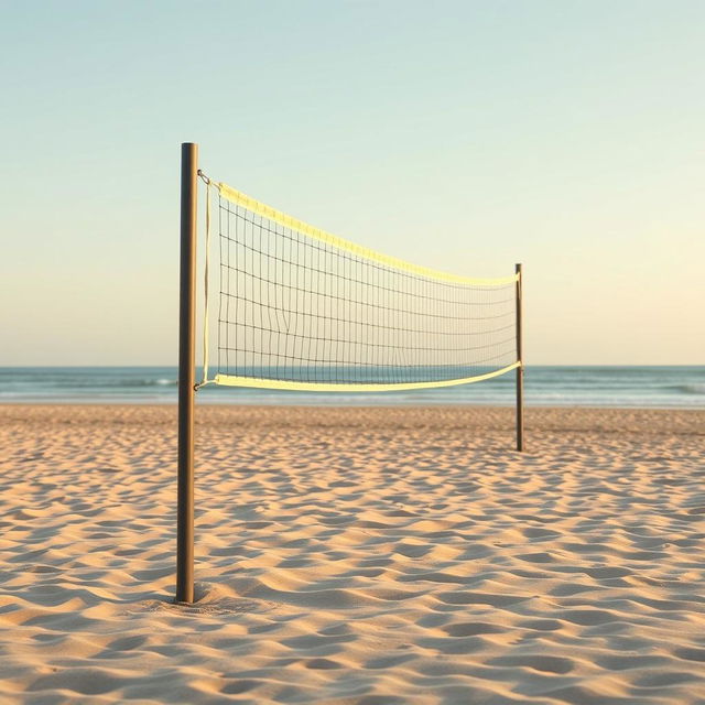 A minimalistic beach volleyball scene that captures the essence of a school beach volleyball game