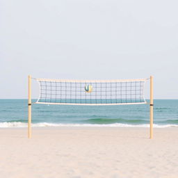 A minimalistic depiction of a school beach volleyball scene, focusing on simplicity and elegance