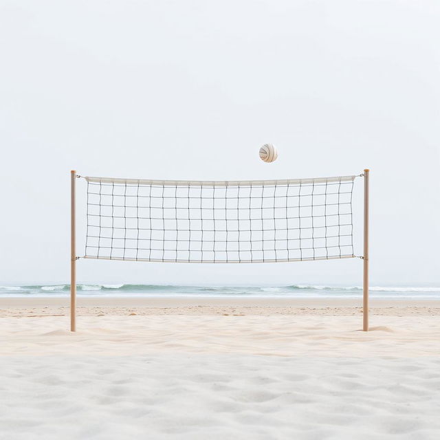 A minimalistic depiction of a school beach volleyball scene, focusing on simplicity and elegance