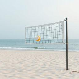 A minimalistic depiction of a school beach volleyball scene, focusing on simplicity and elegance