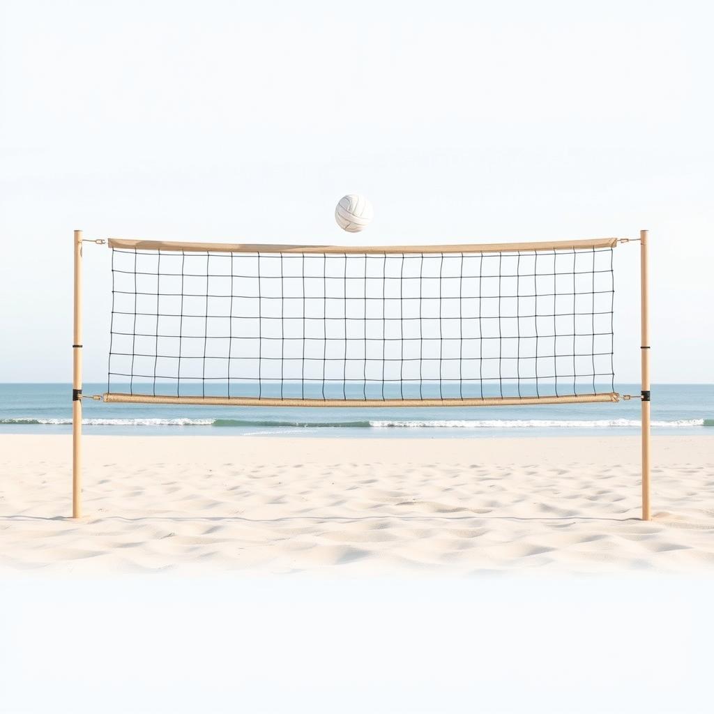 A minimalistic depiction of a school beach volleyball scene, focusing on simplicity and elegance