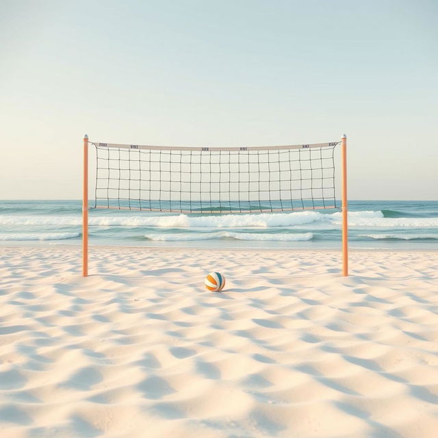 A minimalistic depiction of a beach volleyball scene, focusing on simplicity and elegance