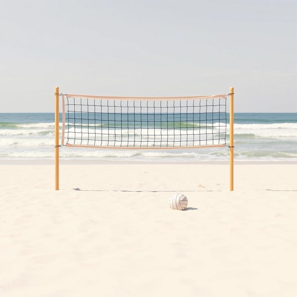 A minimalistic depiction of a beach volleyball scene, focusing on simplicity and elegance