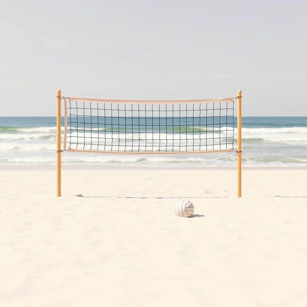 A minimalistic depiction of a beach volleyball scene, focusing on simplicity and elegance