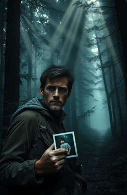 A dramatic scene depicting a lost brother searching through a dense, misty forest