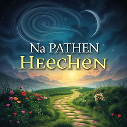 A captivating book cover design for the title "Na PATHEN Hechen in", featuring an abstract and mystical landscape