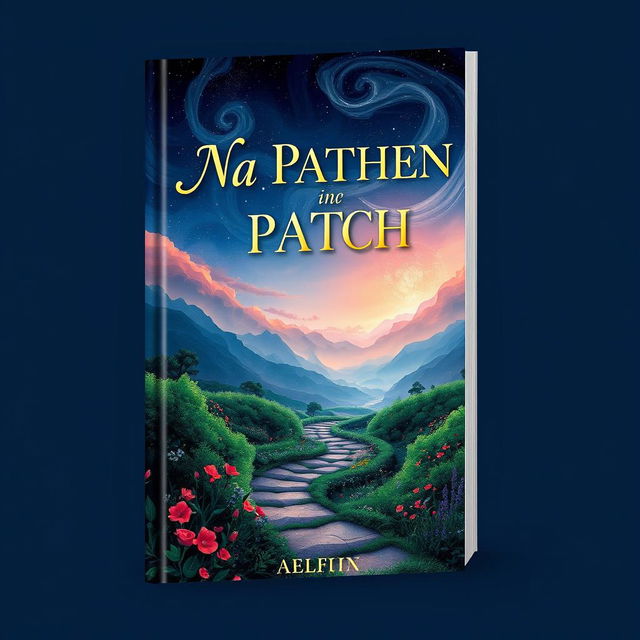 A captivating book cover design for the title "Na PATHEN Hechen in", featuring an abstract and mystical landscape