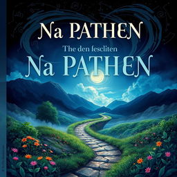 A captivating book cover design for the title "Na PATHEN Hechen in", featuring an abstract and mystical landscape