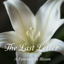 A close-up shot of a single white lily, with delicate petals and visible stamen in sharp focus